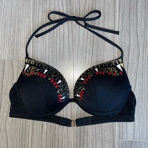 NWOT VICTORIAS SECRET Black Aztec Pattern Push Up Bikini Top